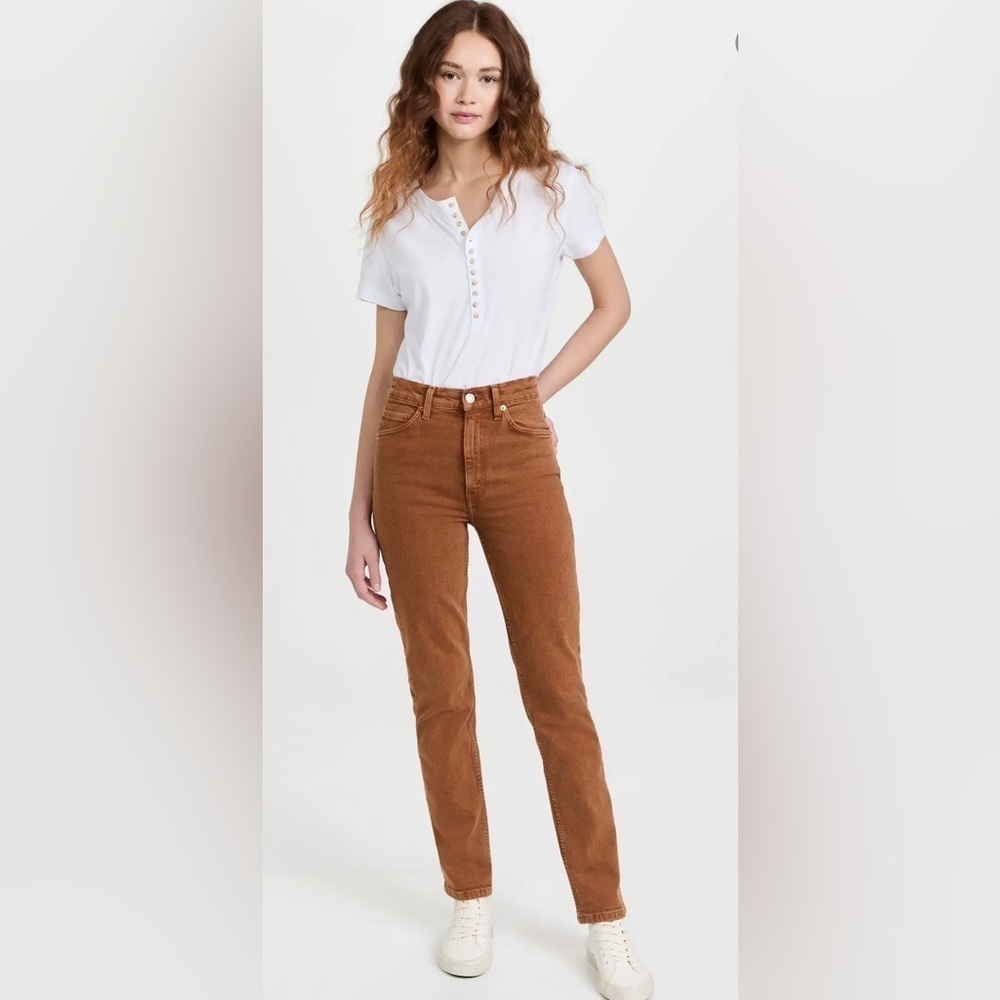 RE/DONE 70s Straight Leg Jeans Washed Terracotta Brown Size 23